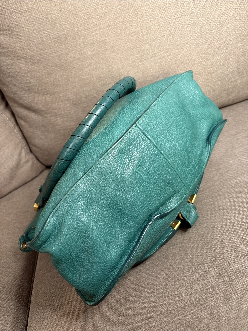 Chloé Marcie Green Teal Leather Satchel with Shoulder Strap & COA - Picture 7 of 13